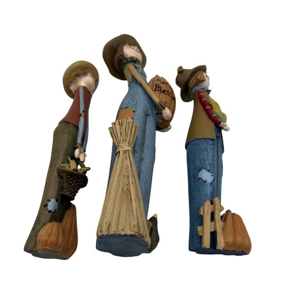 Harvest Blessings RARE Vintage Scarecrow Pencil Figurine Set Folk Art Fall Decor - Picture 13 of 15